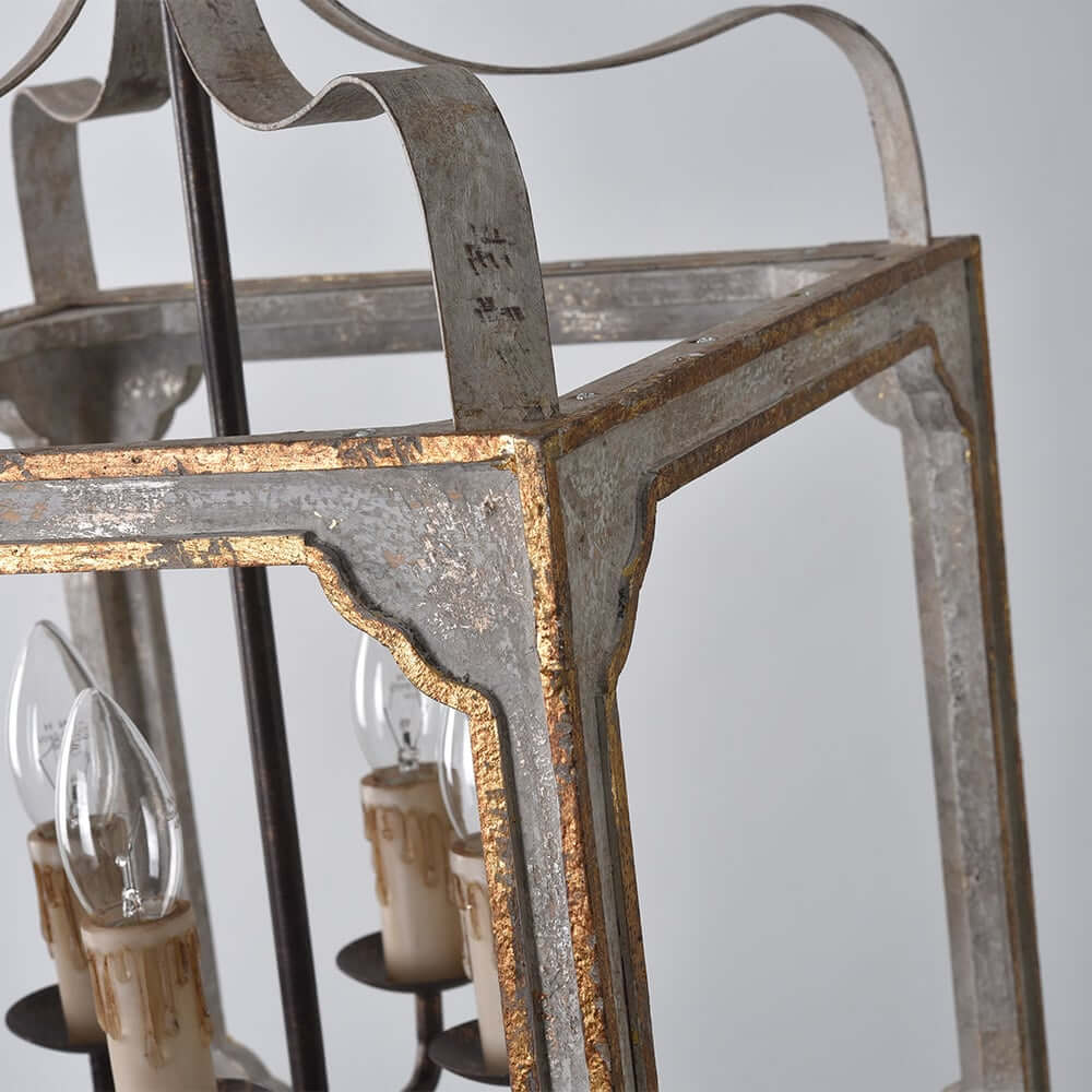 Rustic Candle-Style Lantern Chandelier with Adjustable Height