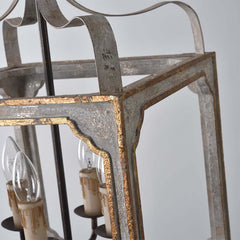 Rustic Candle-Style Lantern Chandelier with Adjustable Height