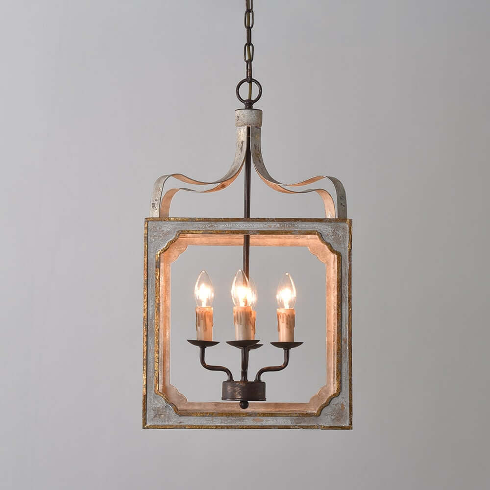 Rustic Candle-Style Lantern Chandelier with Adjustable Height