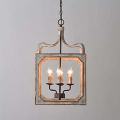 Rustic Candle-Style Lantern Chandelier with Adjustable Height