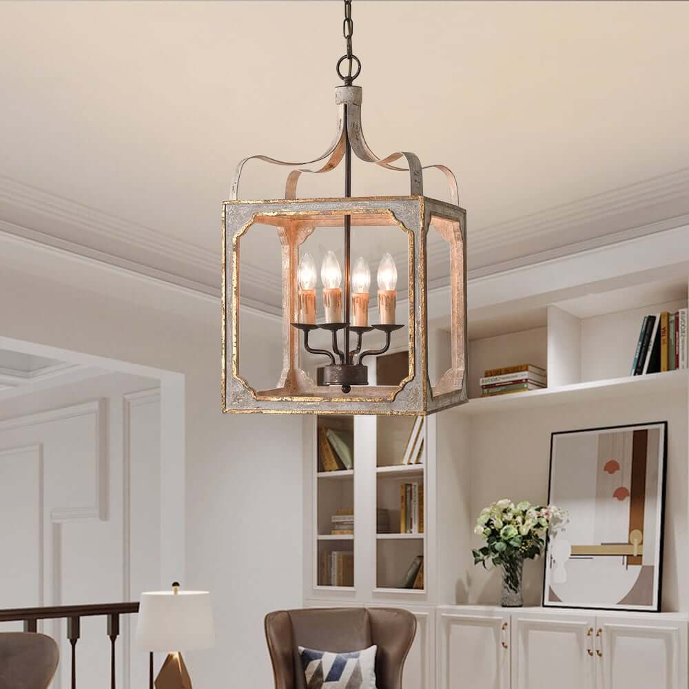 Rustic Candle-Style Lantern Chandelier with Adjustable Height