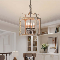 Rustic Candle-Style Lantern Chandelier with Adjustable Height