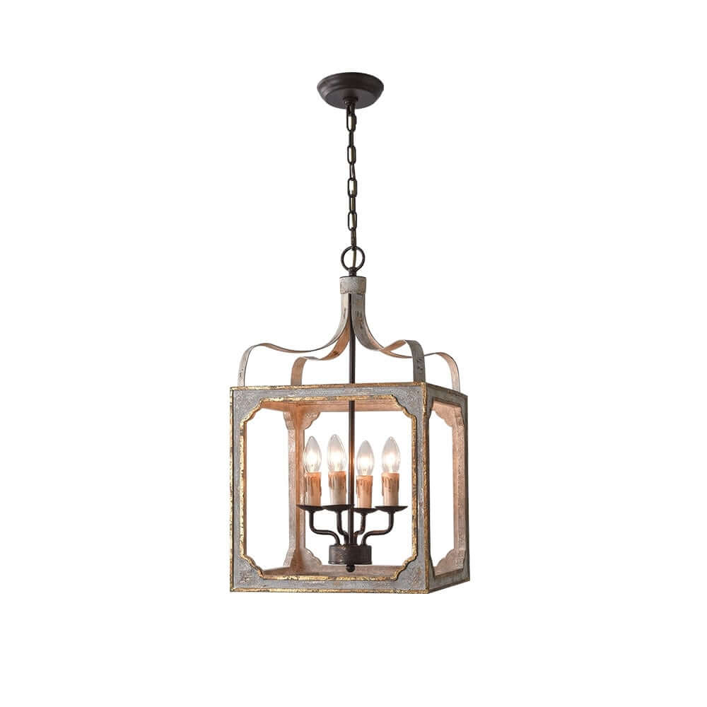 Rustic Candle-Style Lantern Chandelier with Adjustable Height