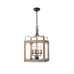Rustic Candle-Style Lantern Chandelier with Adjustable Height