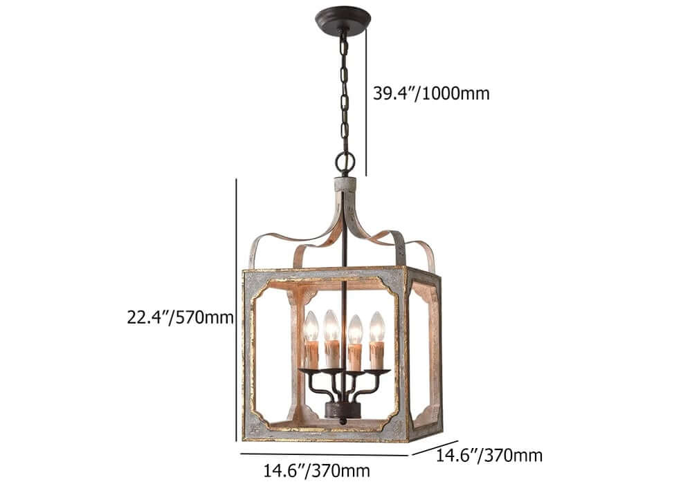 Rustic Candle-Style Lantern Chandelier with Adjustable Height Dimensions