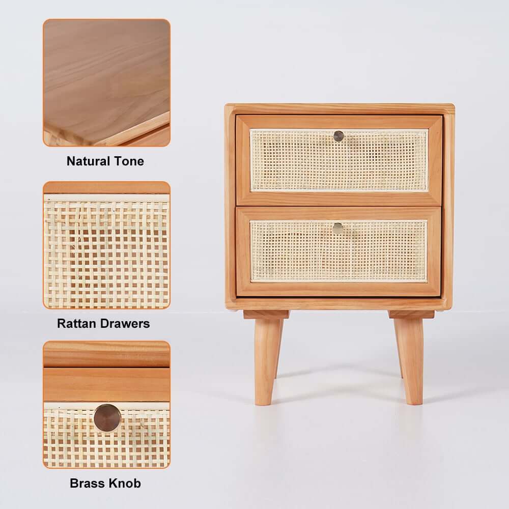 Rustic Cedar Nightstand With Drawers - Japandi Style