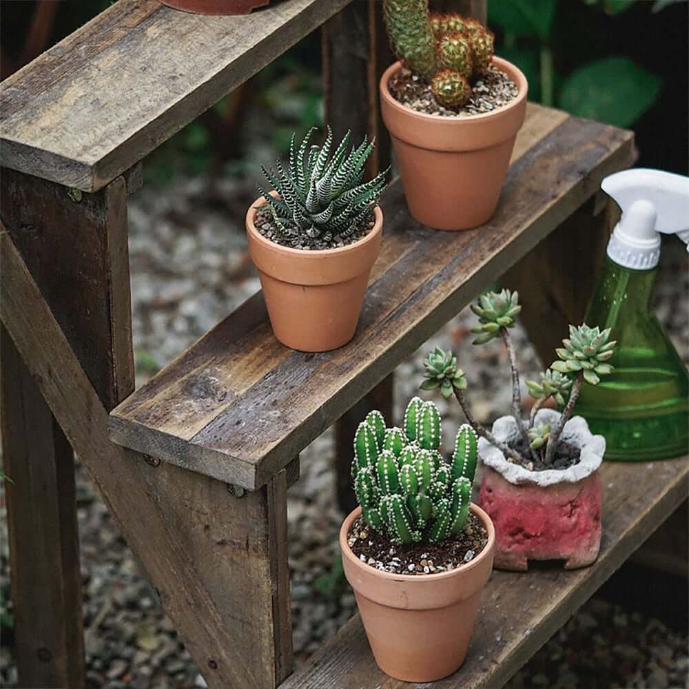 Rustic Distressed Brown Wooden 3-Layer Ladder Plant Stand