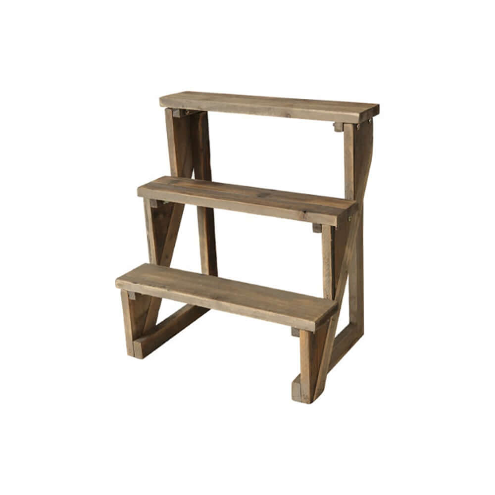 Rustic Distressed Brown Wooden 3-Layer Ladder Plant Stand