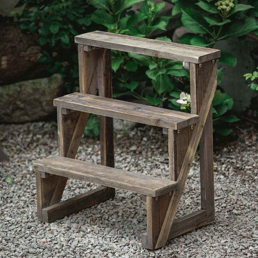 Rustic Distressed Brown Wooden 3-Layer Ladder Plant Stand Main Product Image
