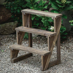 Rustic Distressed Brown Wooden 3-Layer Ladder Plant Stand Main Product Image