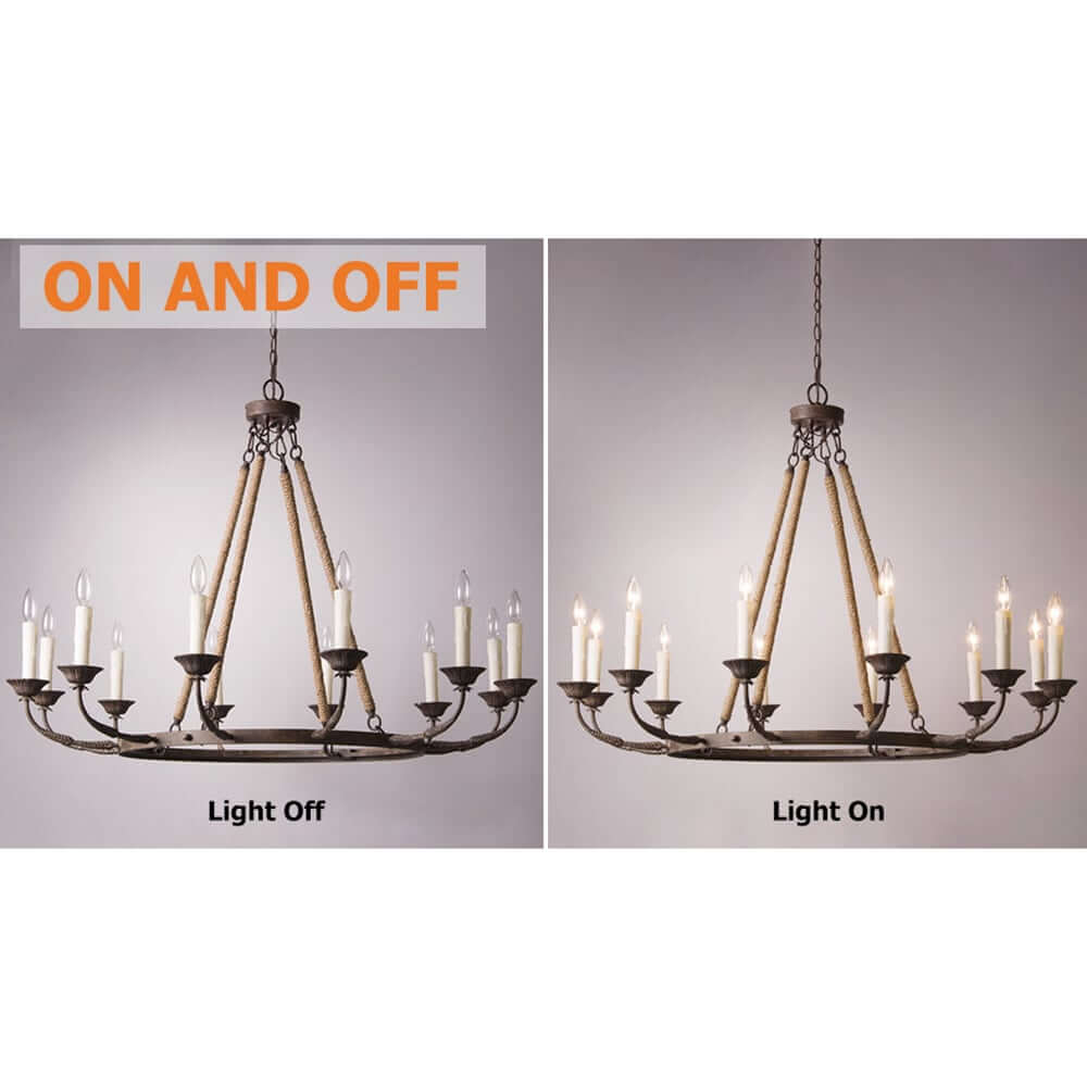 Rustic Metal Candle-Style Chandelier with Hemp Rope and Adjustable Chain