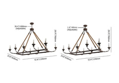 Rustic Metal Candle-Style Chandelier with Hemp Rope and Adjustable Chain