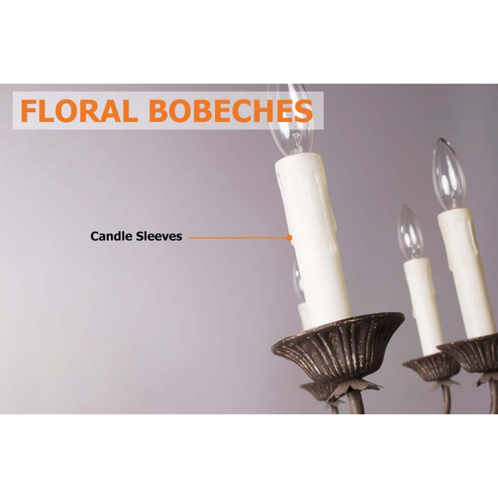 Rustic Metal Candle-Style Chandelier with Hemp Rope and Adjustable Chain