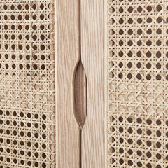 Rustic Natural Ash Wood and Rattan Two-Door Wardrobe with Drawer