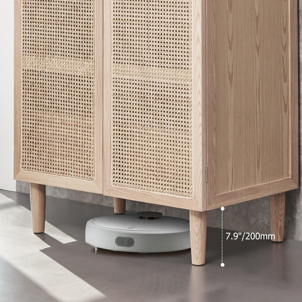 Rustic Natural Ash Wood and Rattan Two-Door Wardrobe with Drawer