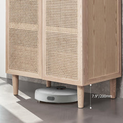 Rustic Natural Ash Wood and Rattan Two-Door Wardrobe with Drawer