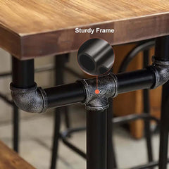 Rustic Pine Wood Bar Set With Metal Base And Shelf