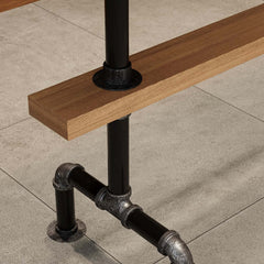 Rustic Pine Wood Bar Set With Metal Base And Shelf