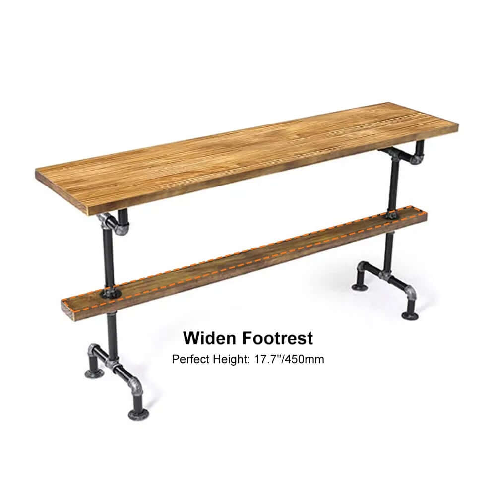 Rustic Pine Wood Bar Set With Metal Base And Shelf