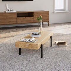 Rustic Pine Wood Coffee Table With Metal Legs