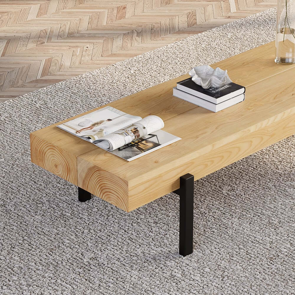 Rustic Pine Wood Coffee Table With Metal Legs