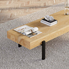 Rustic Pine Wood Coffee Table With Metal Legs