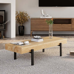 Rustic Pine Wood Coffee Table With Metal Legs