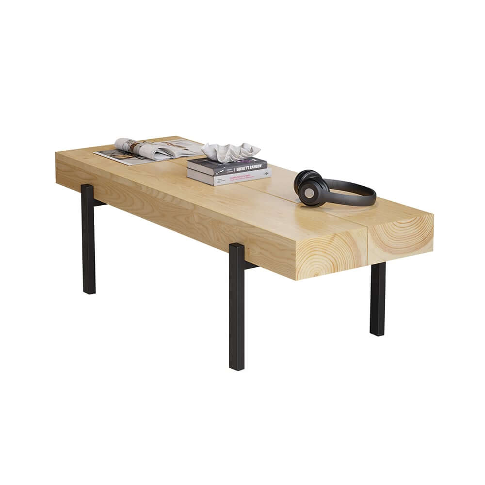 Rustic Pine Wood Coffee Table With Metal Legs