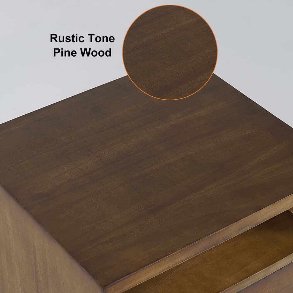 Rustic Pine Wood Nightstand With Drawer And Open Storage