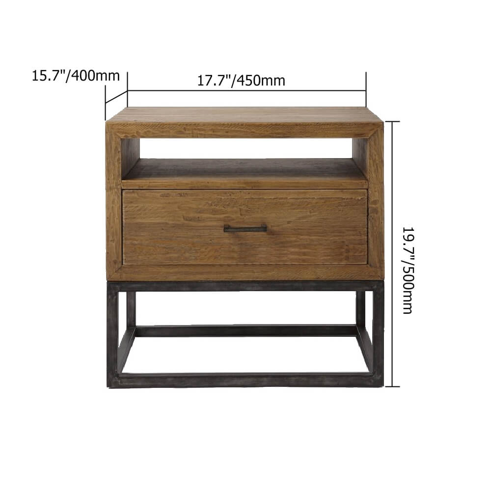 Rustic Pine Wood Nightstand With Drawer And Open Storage