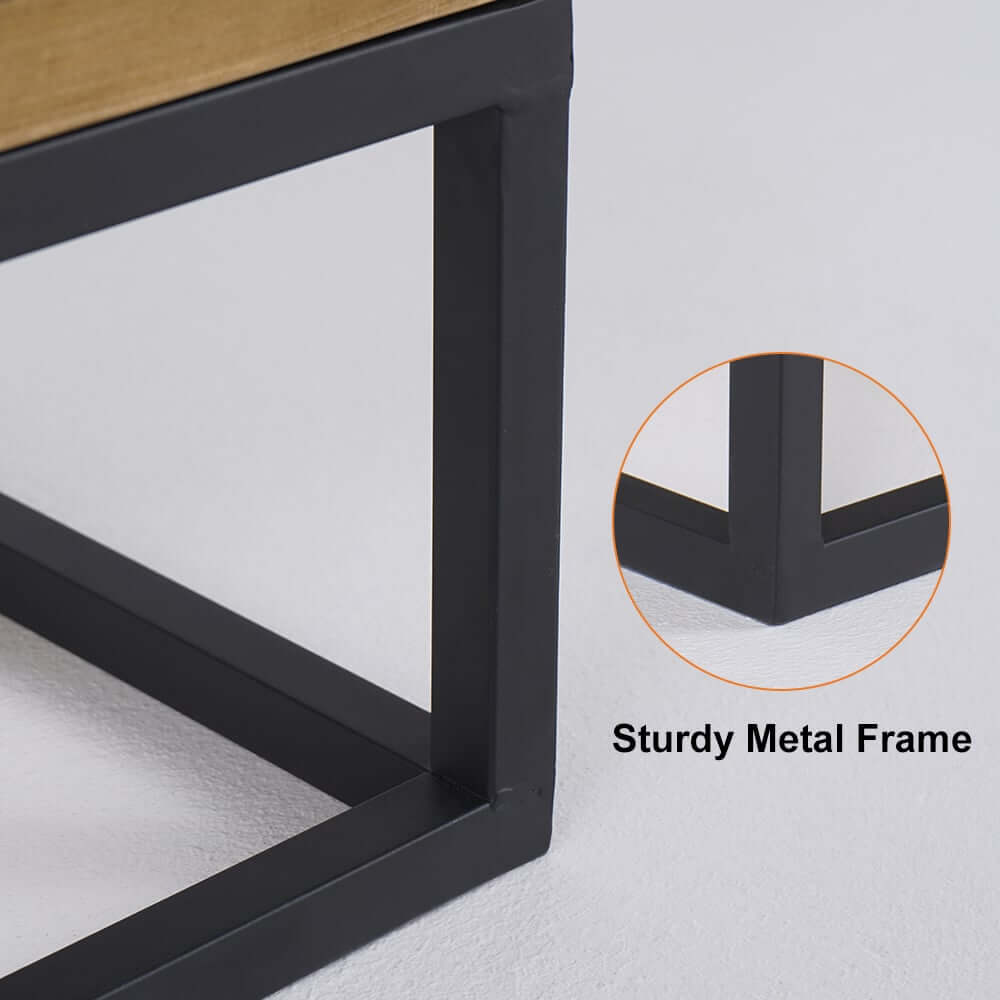 Rustic Pine Wood Nightstand With Drawer And Open Storage