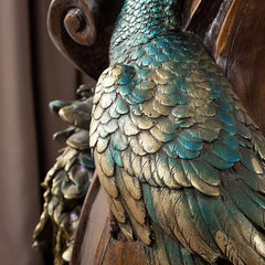 Rustic Resin Round Pedestal Plant Stand with Peacock Design