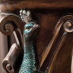 Rustic Resin Round Pedestal Plant Stand with Peacock Design