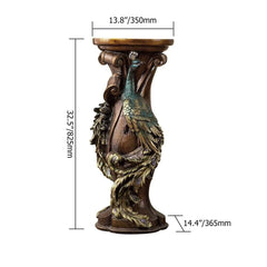 Rustic Resin Round Pedestal Plant Stand with Peacock Design Dimensions