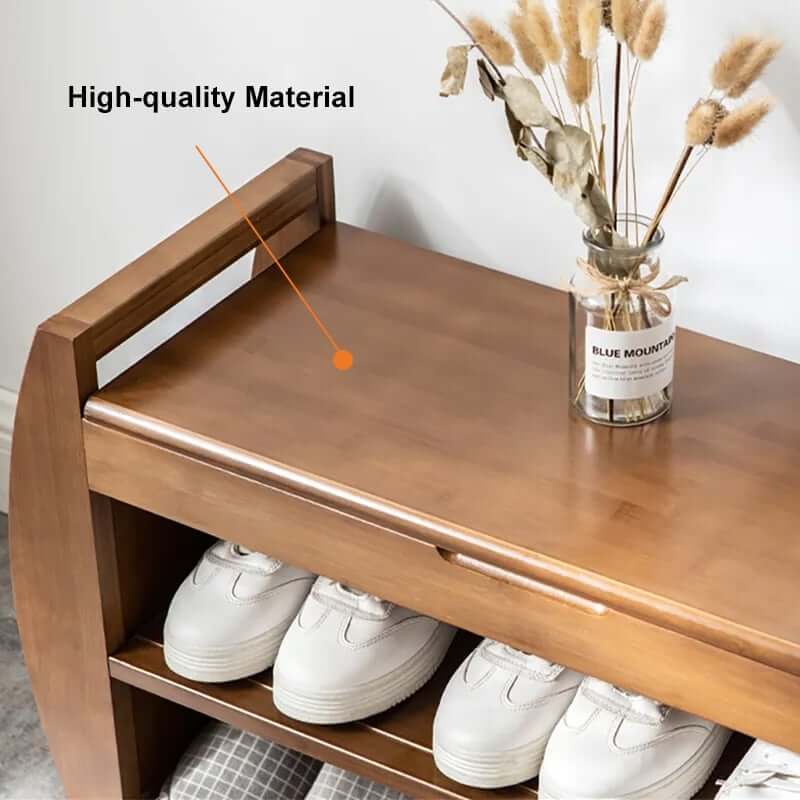 Rustic Rubberwood Entryway Bench with Flip-Top Storage and Cushioned Seat