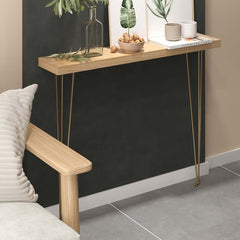 Rustic Solid Wood Console Table with Gold Metal Base