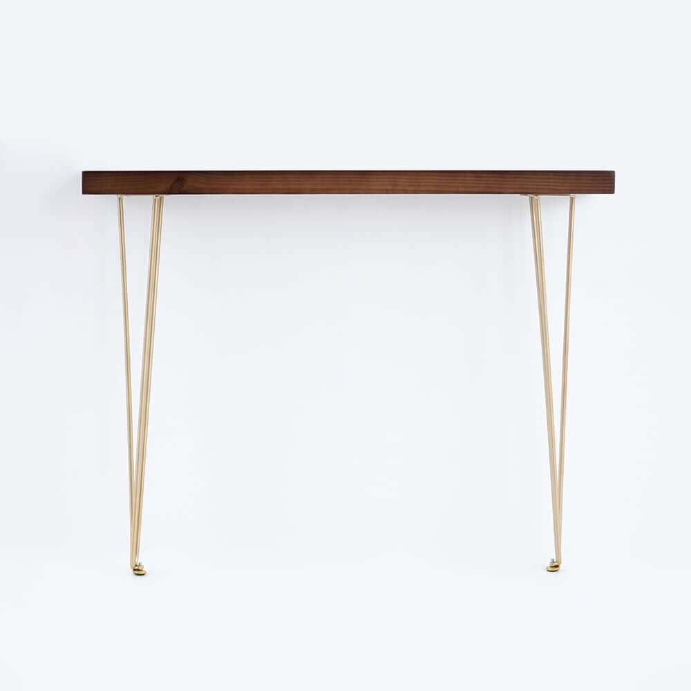 Rustic Solid Wood Console Table with Gold Metal Base