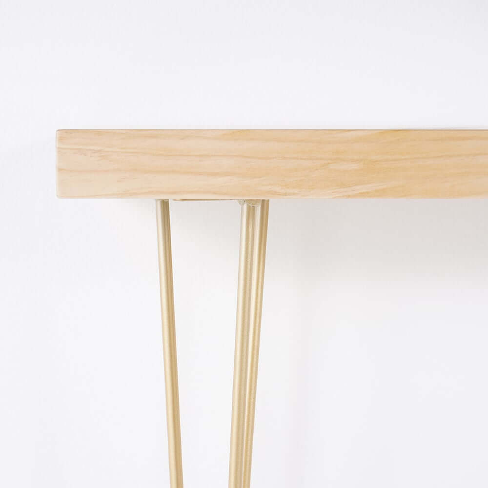 Rustic Solid Wood Console Table with Gold Metal Base