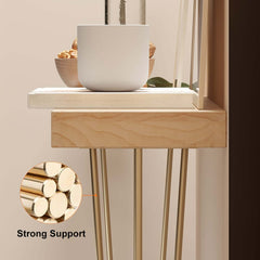 Rustic Solid Wood Console Table with Gold Metal Base