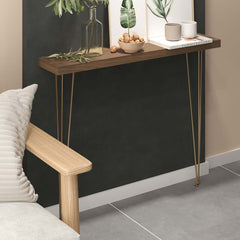 Rustic Solid Wood Console Table with Gold Metal Base