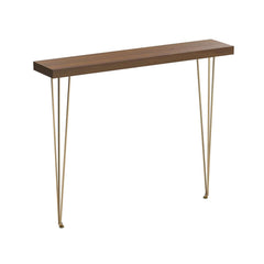 Rustic Solid Wood Console Table with Gold Metal Base