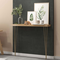Rustic Solid Wood Console Table with Gold Metal Base