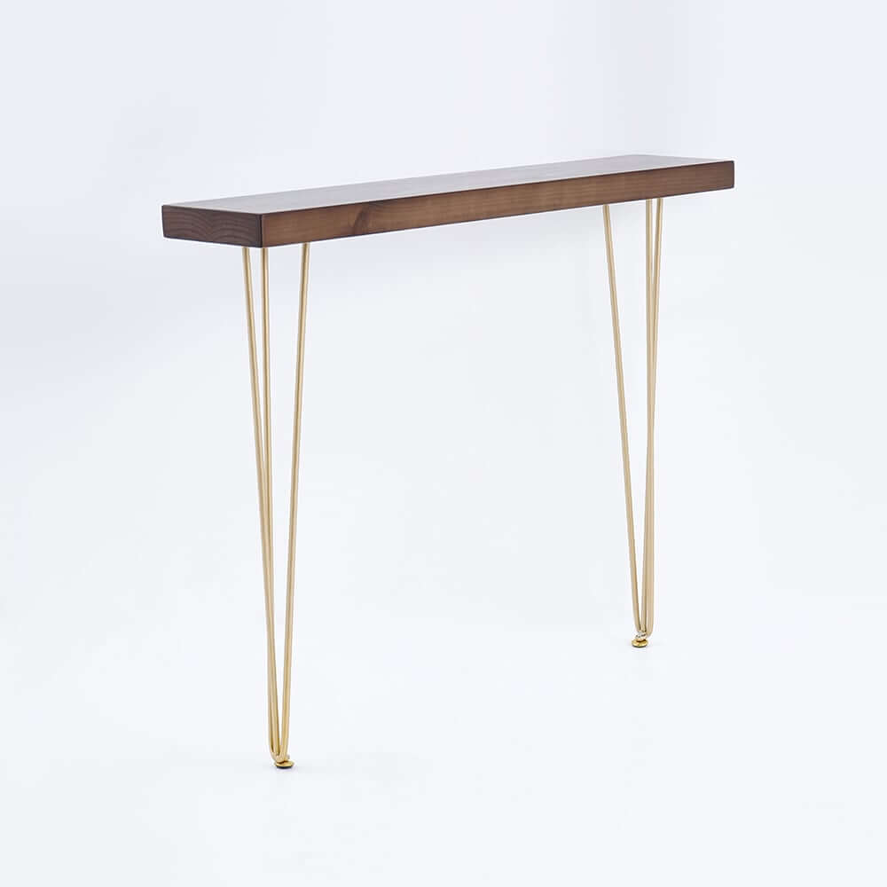 Rustic Solid Wood Console Table with Gold Metal Base