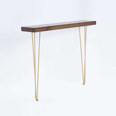 Rustic Solid Wood Console Table with Gold Metal Base