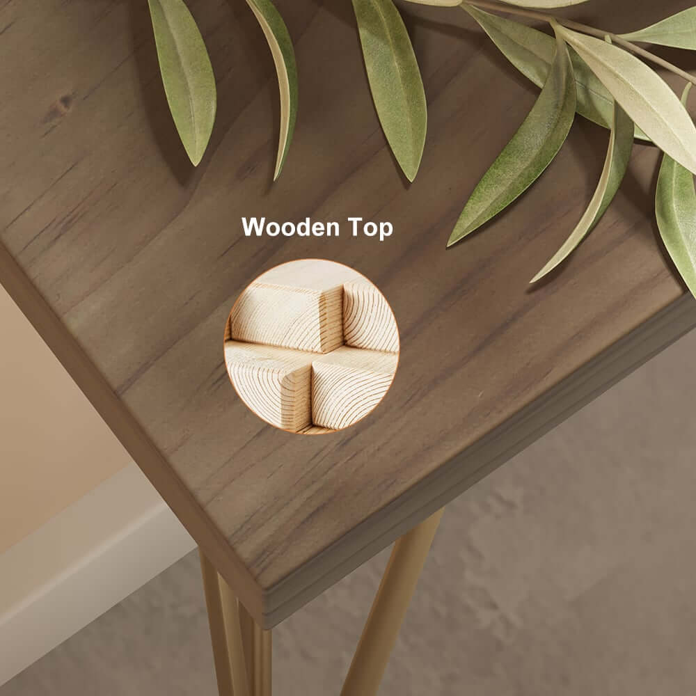 Rustic Solid Wood Console Table with Gold Metal Base