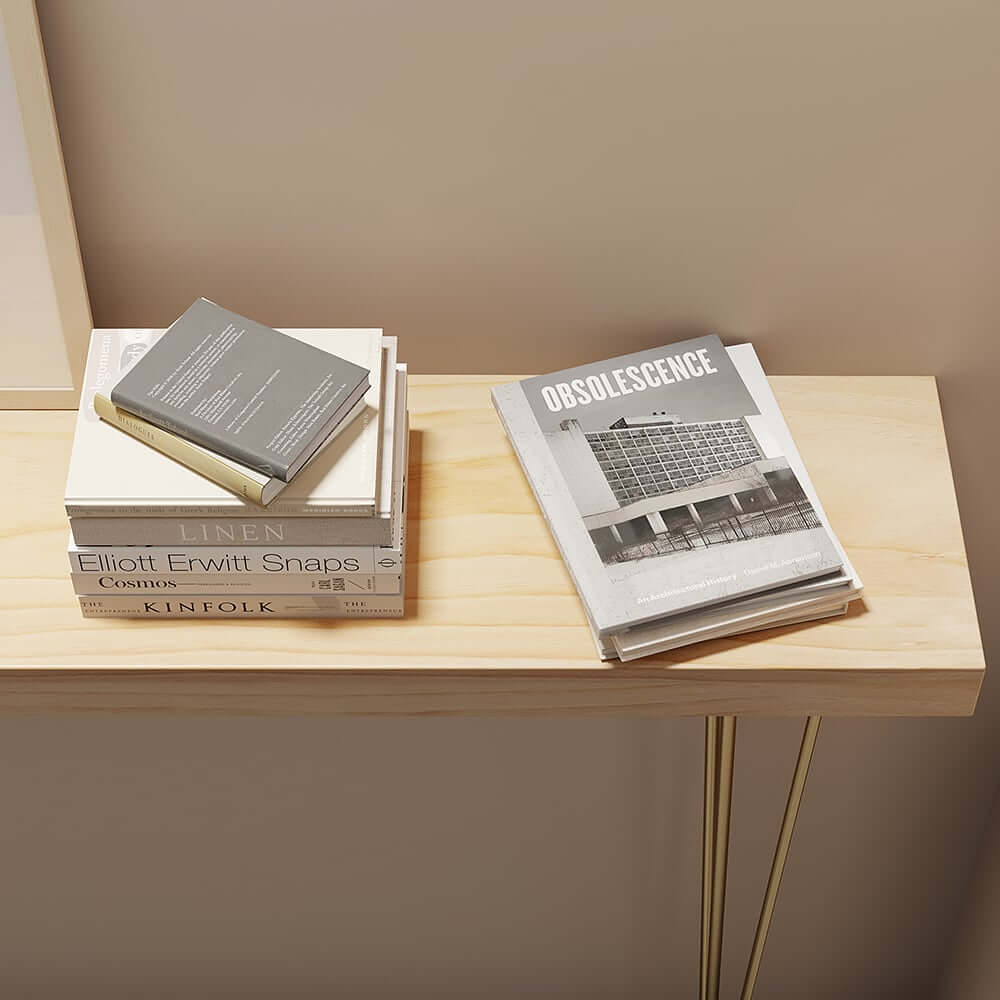 Rustic Solid Wood Console Table with Gold Metal Base