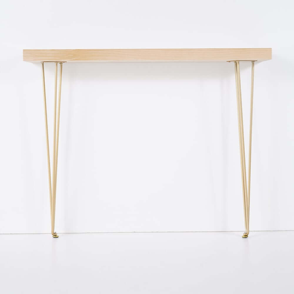 Rustic Solid Wood Console Table with Gold Metal Base