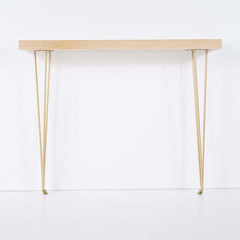 Rustic Solid Wood Console Table with Gold Metal Base