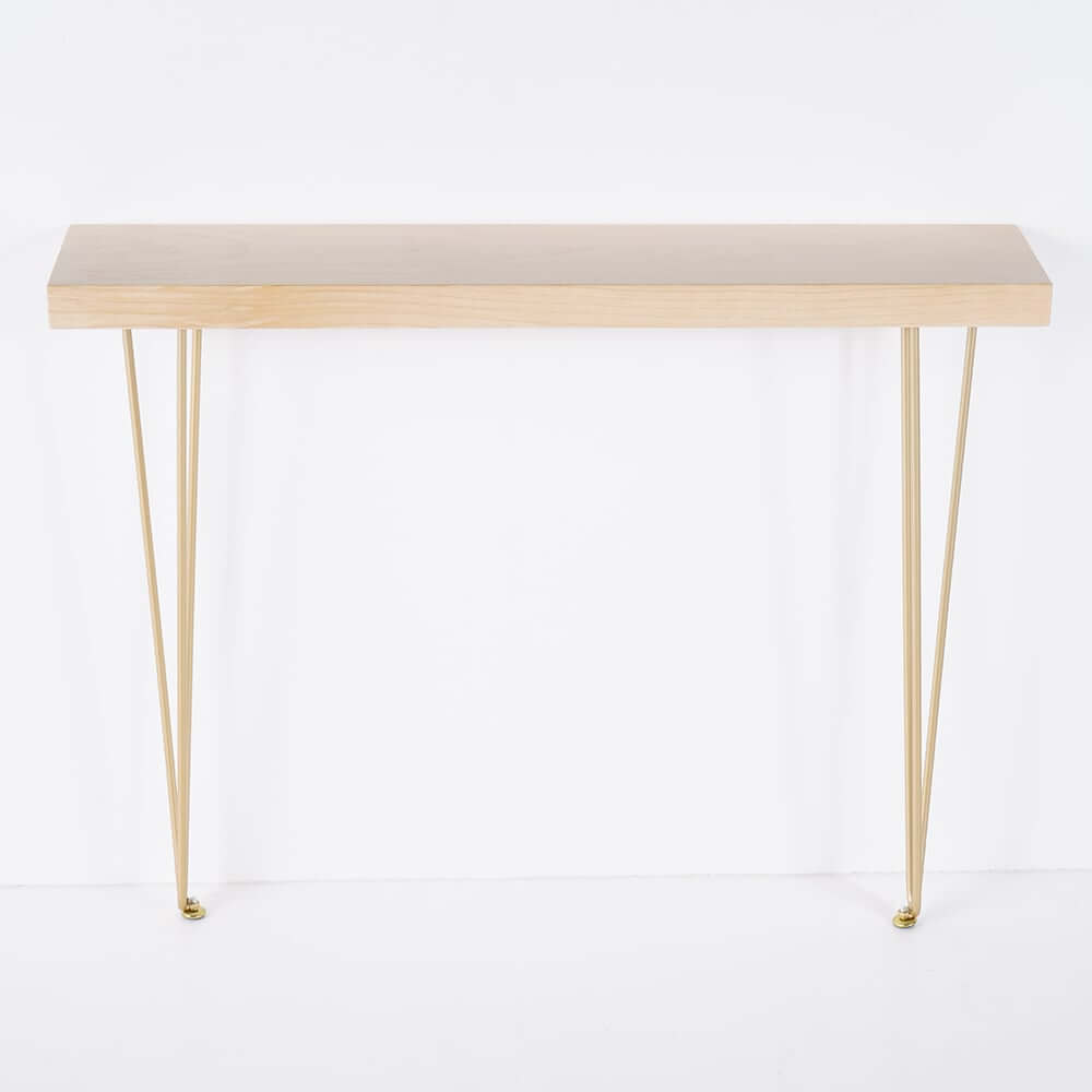 Rustic Solid Wood Console Table with Gold Metal Base