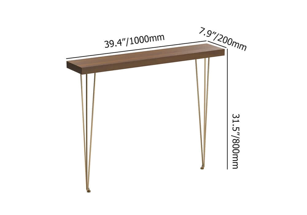 Rustic Solid Wood Console Table with Gold Metal Base Dimensions
